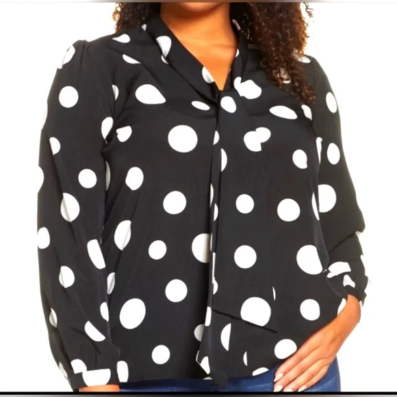 ELOQUII Tie Neck Polka Dot Blouse -  Plus Size 20 - Picture 4 of 5
